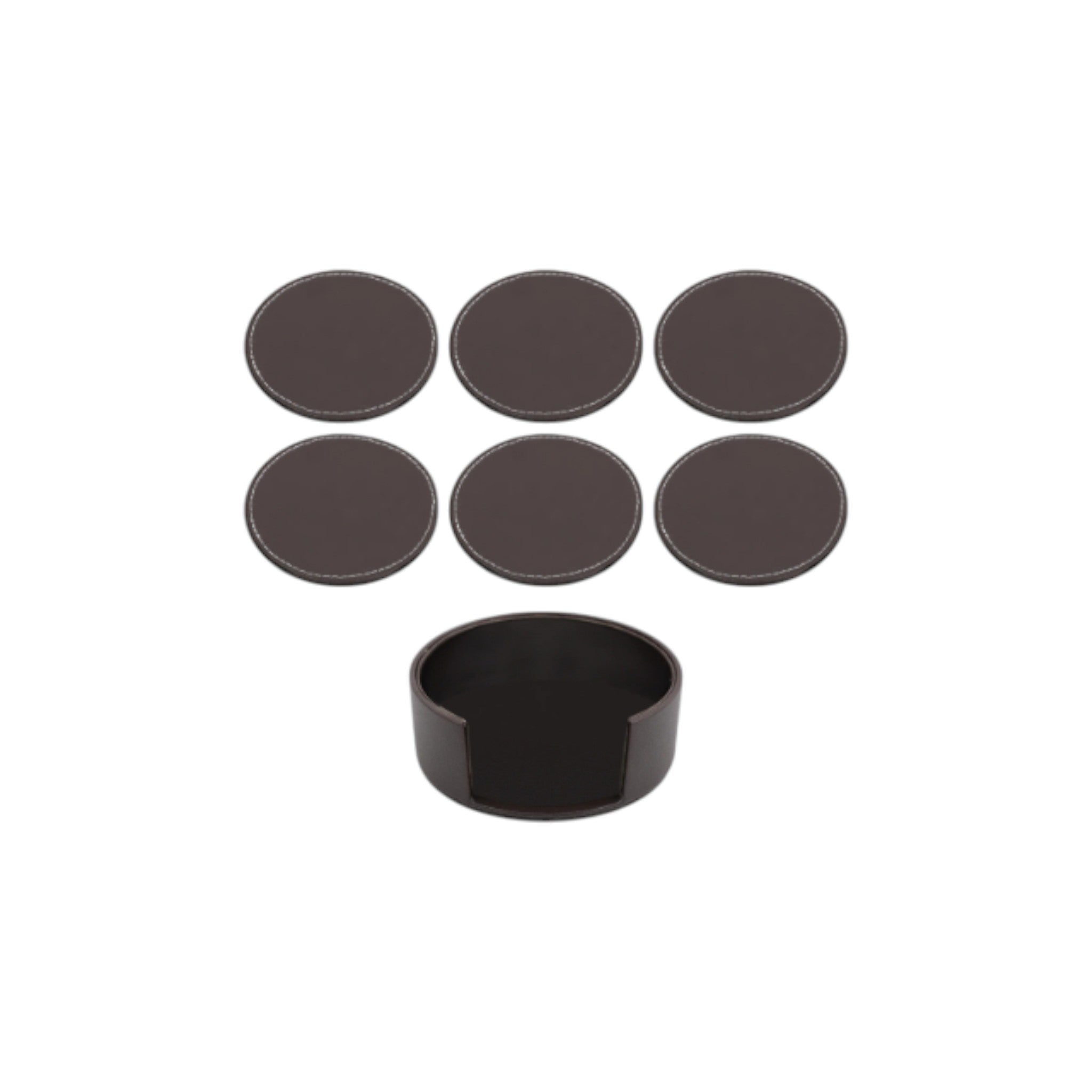 Bar Butler Round Leatherette Coasters In Holder 7pcs