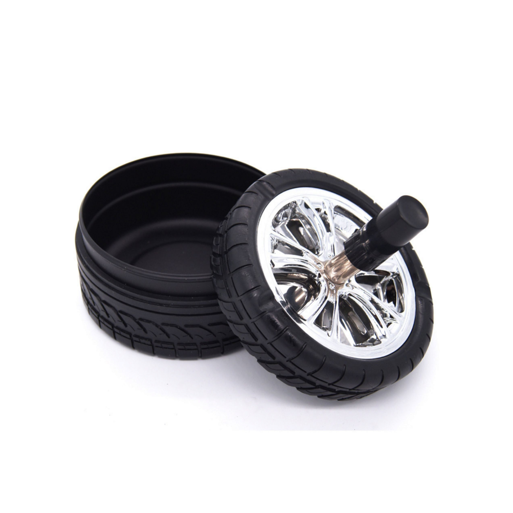 Ashtray Rotating Rubber Tire Hub Push Down Holder Large