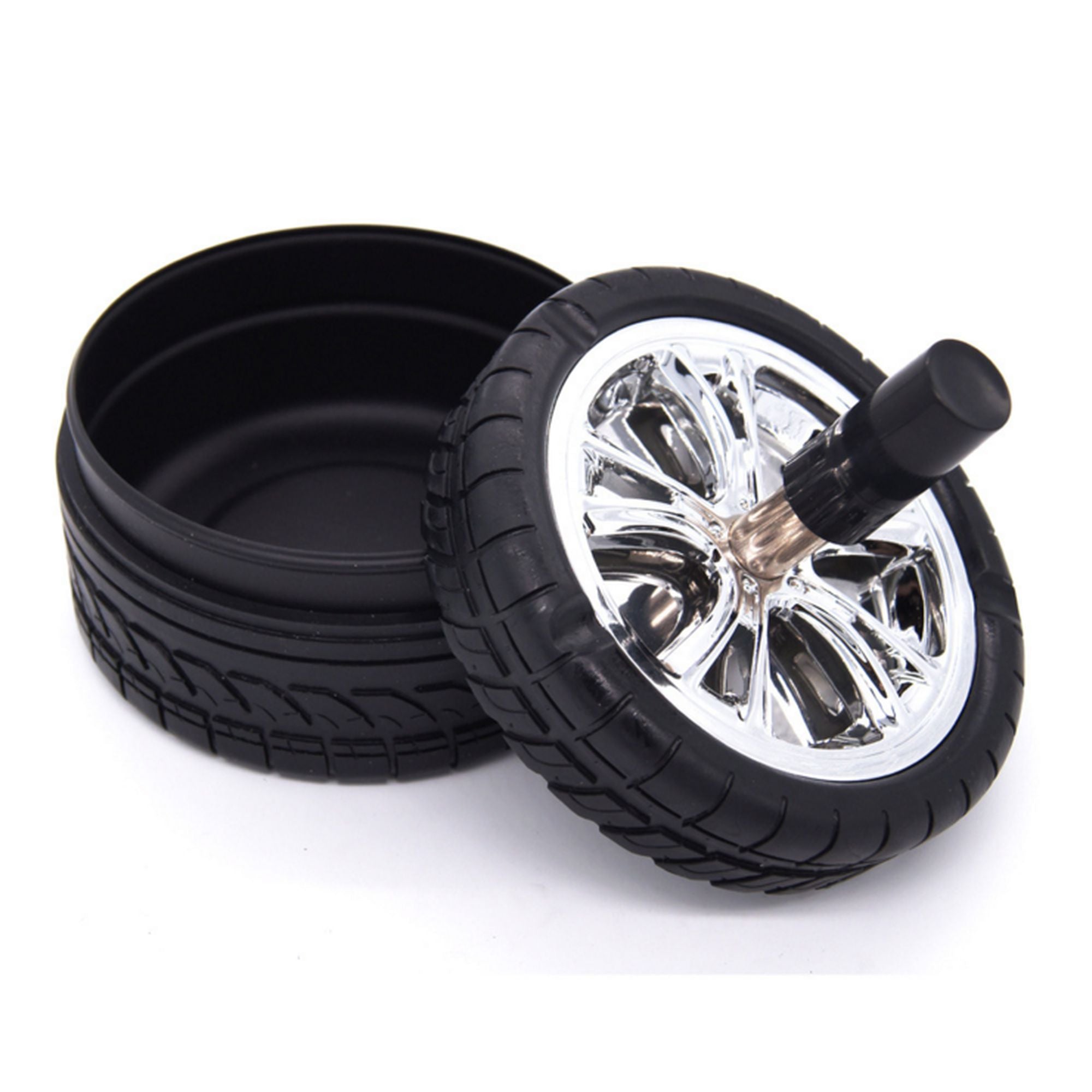 Ashtray Rotating Rubber Tire Hub Push Down Holder Assorted Colors 150