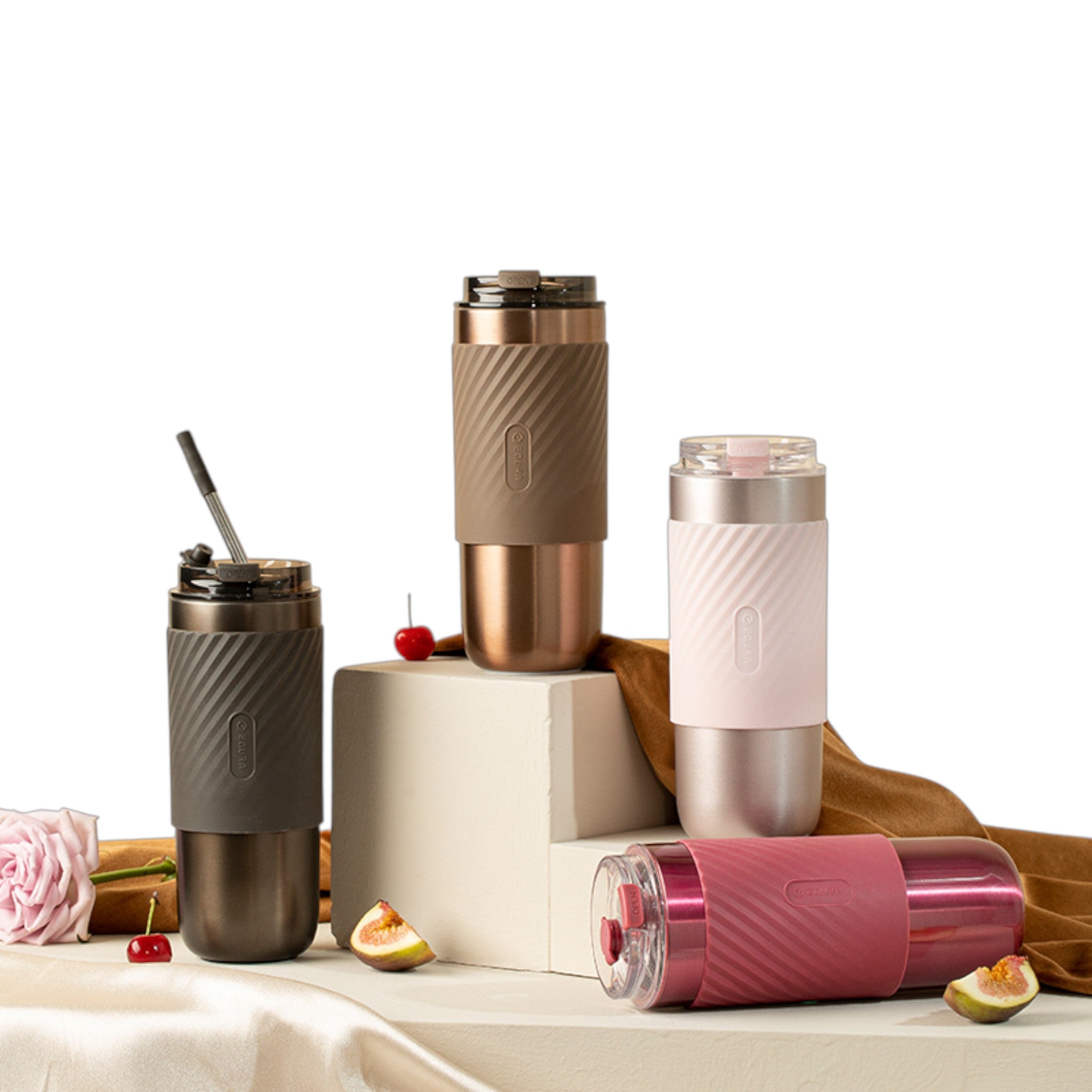 520ml Double-Wall Thermal Tumbler with Silicone Sleeve, Infuser & Retractable Stainless Steel Straw