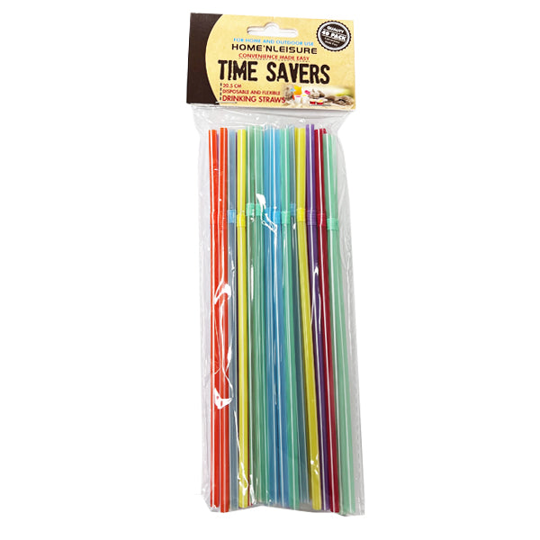 Time Savers Flexible Plastic Color Bendy Straws 40pack
