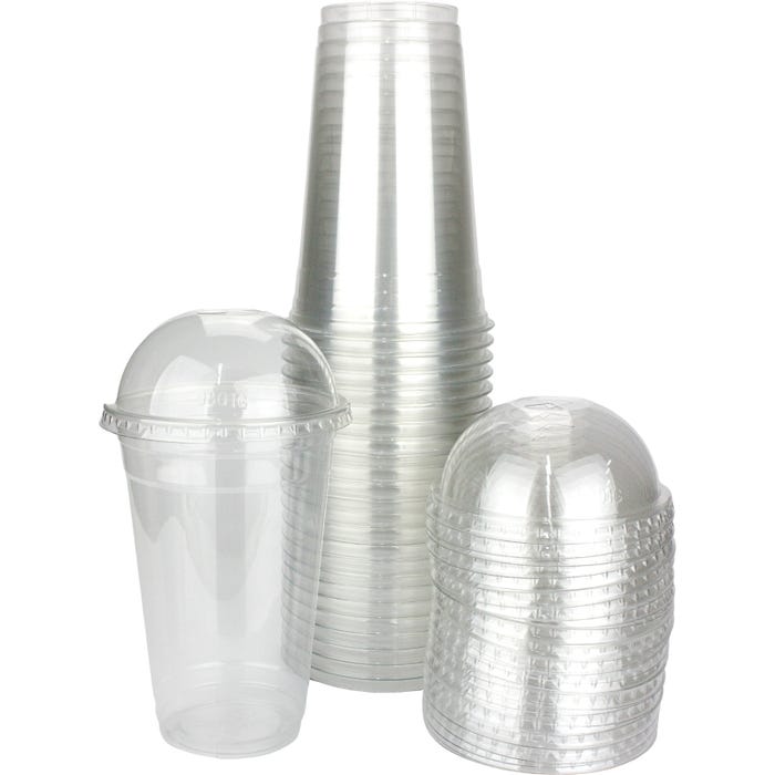350ml Disposable Plastic Smoothie Cup with Dome Lid and Hole 10pack