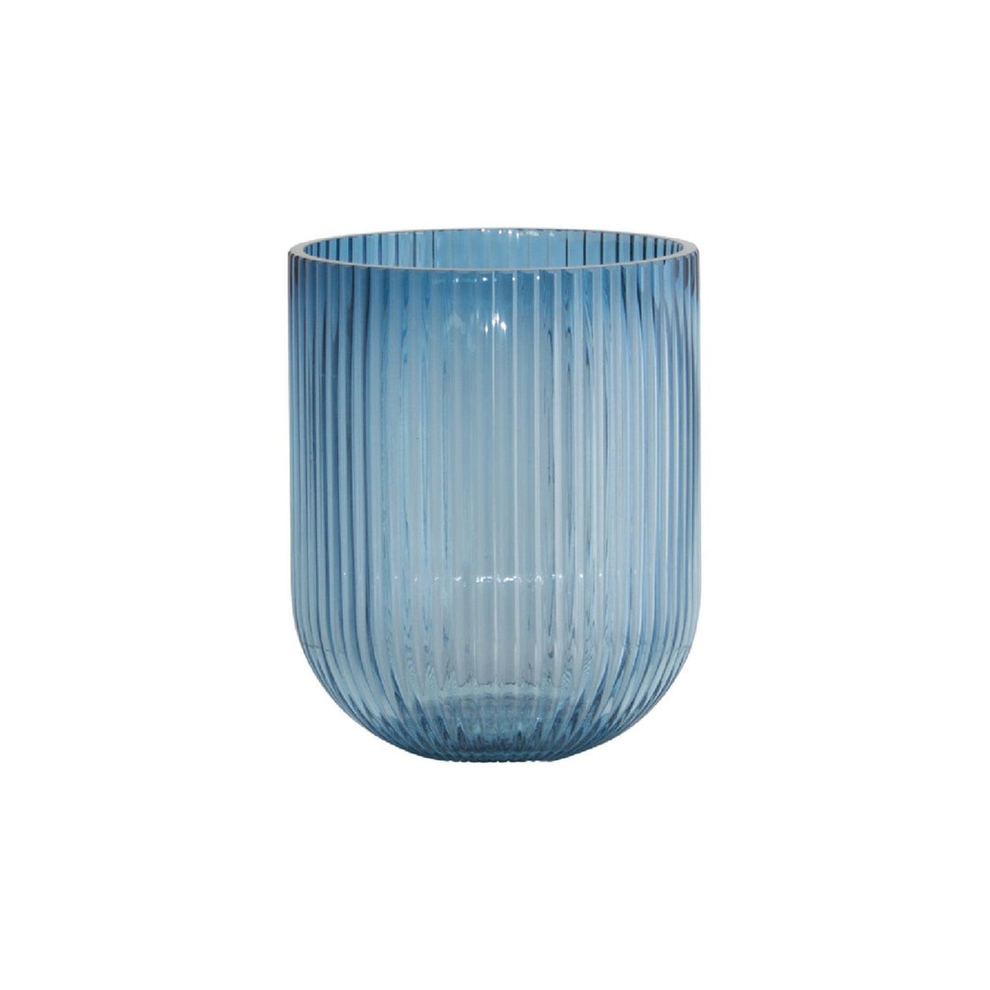 Cobalt Blue Ribbed Glass Vase 16cm