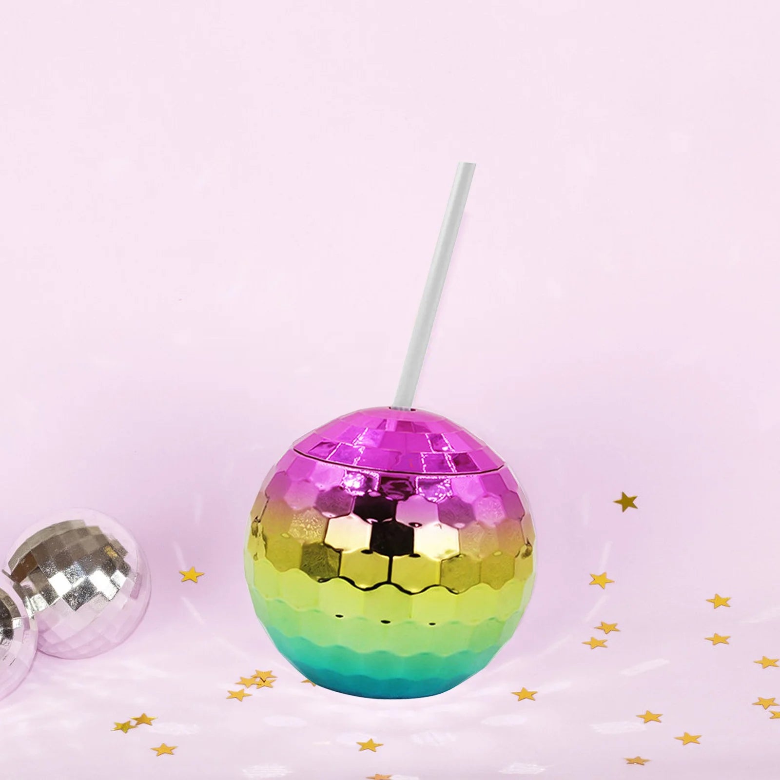 350ml Rainbow Disco Ball Smoothie Cup Tumbler with Straw