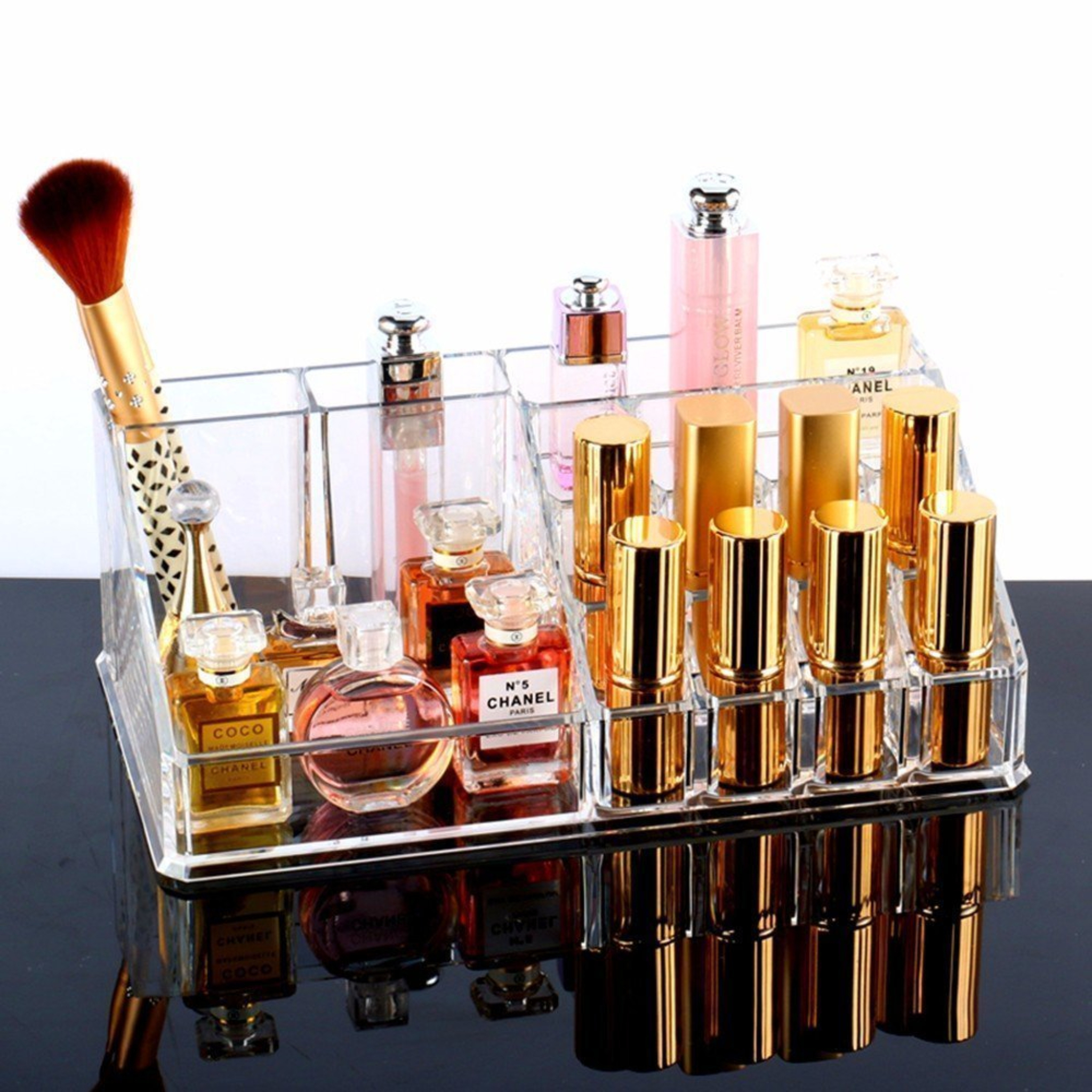 Modern Makeup Cosmetic Display Stand Storage Organizer - Clear Plastic