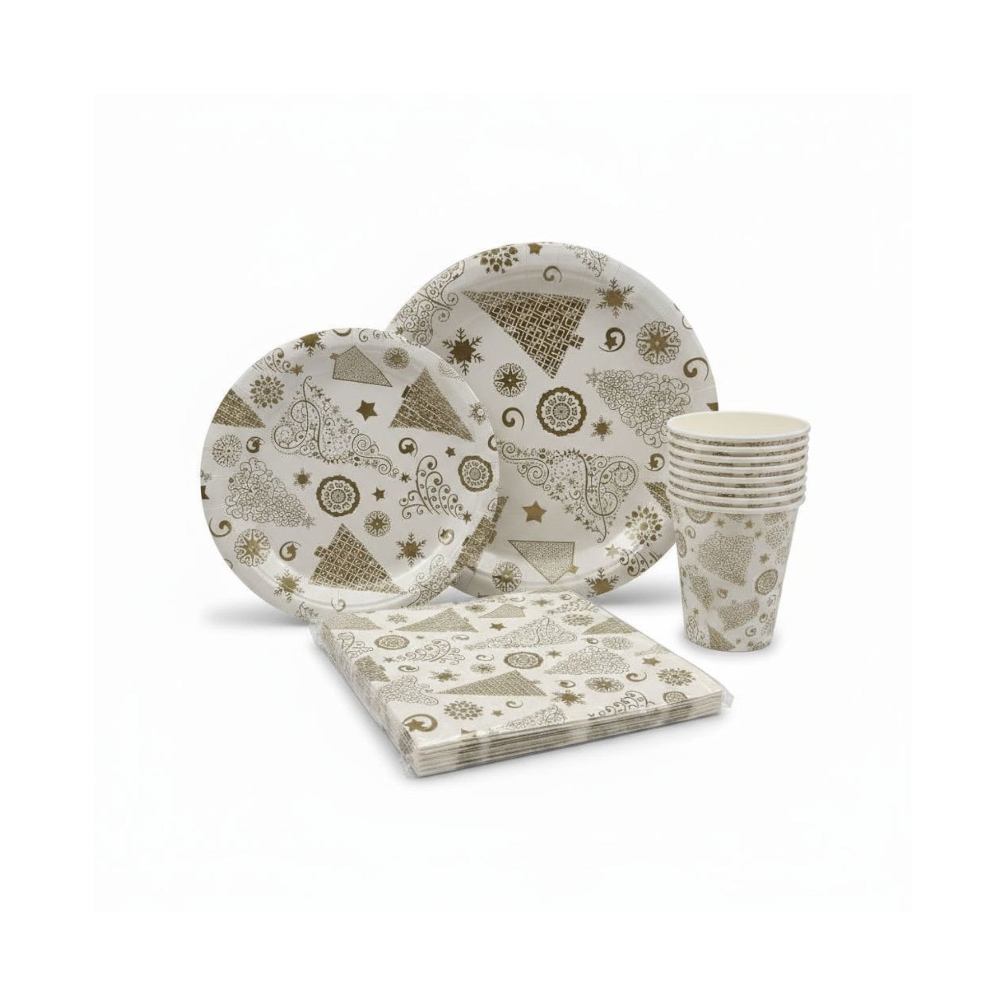 Disposable Party Paper Christmas Golden Tree Design Dinnerware Set