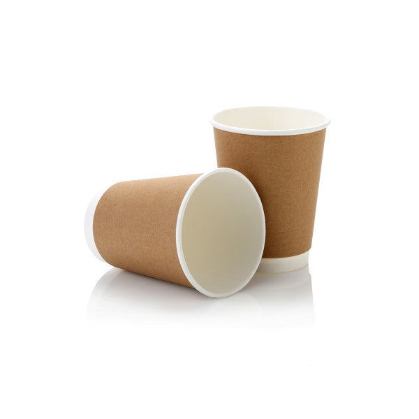 350ml Paper Coffee Cup Single Double Wall Kraft Brown with White Sip L