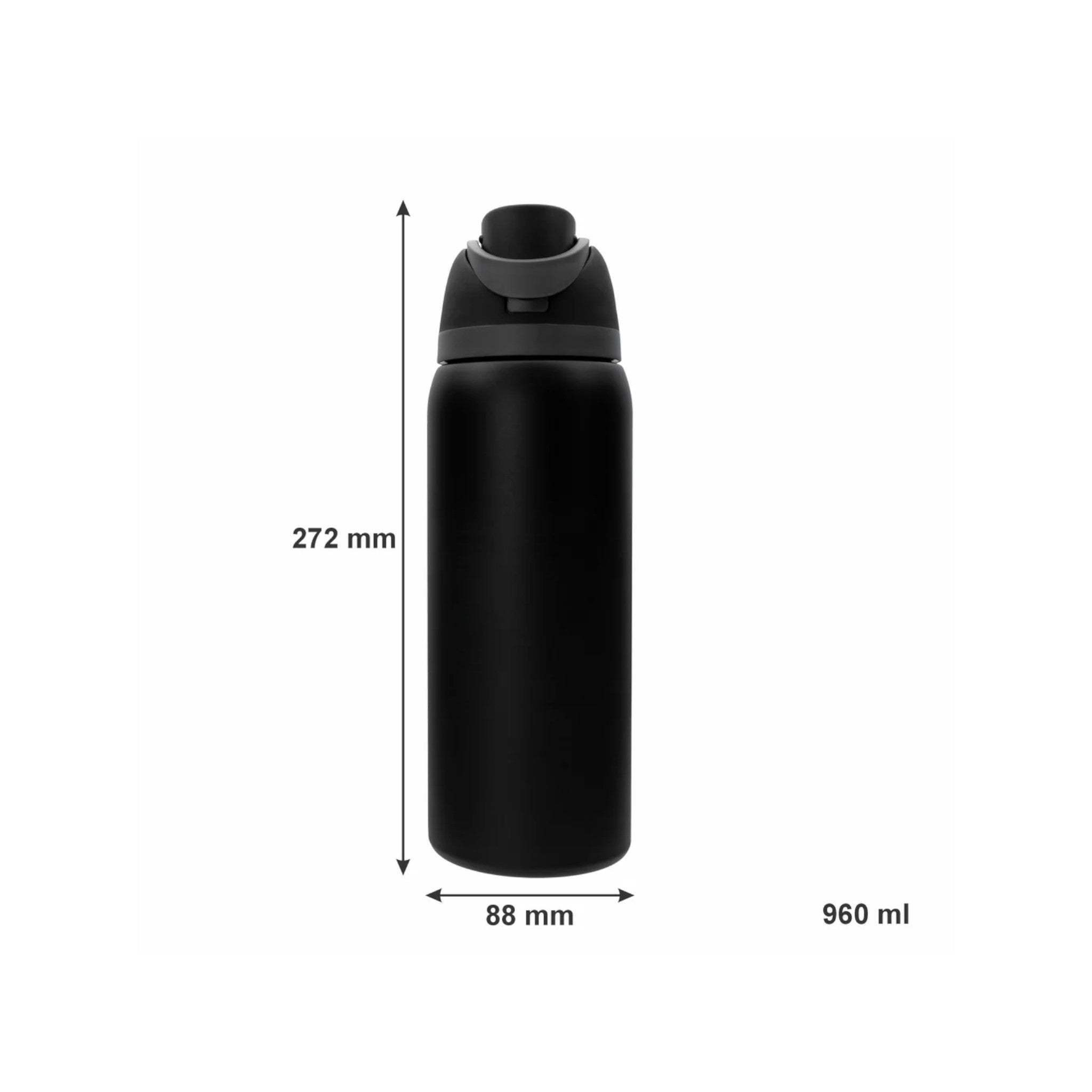 Regent Travel Vacuum Flask 960ml Black Stainless Steel with Sip Straw