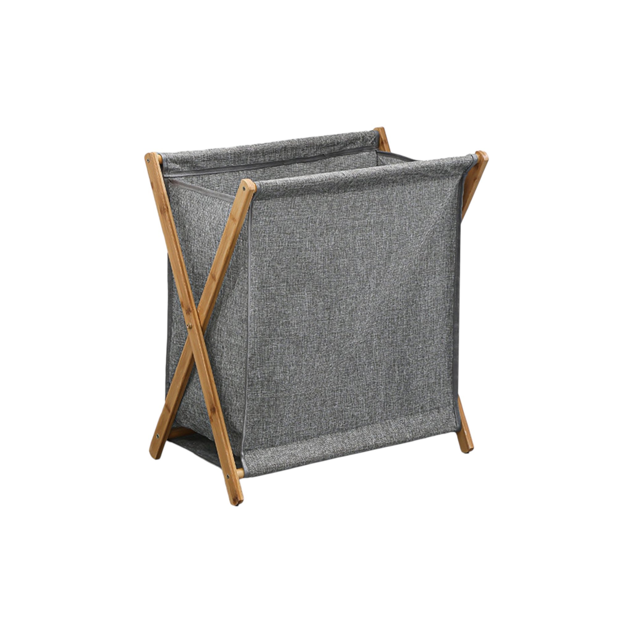 Rustic Bamboo Foldable Fabric Clothes Storage & Laundry Bin Basket 50x34x56.5cm Grey