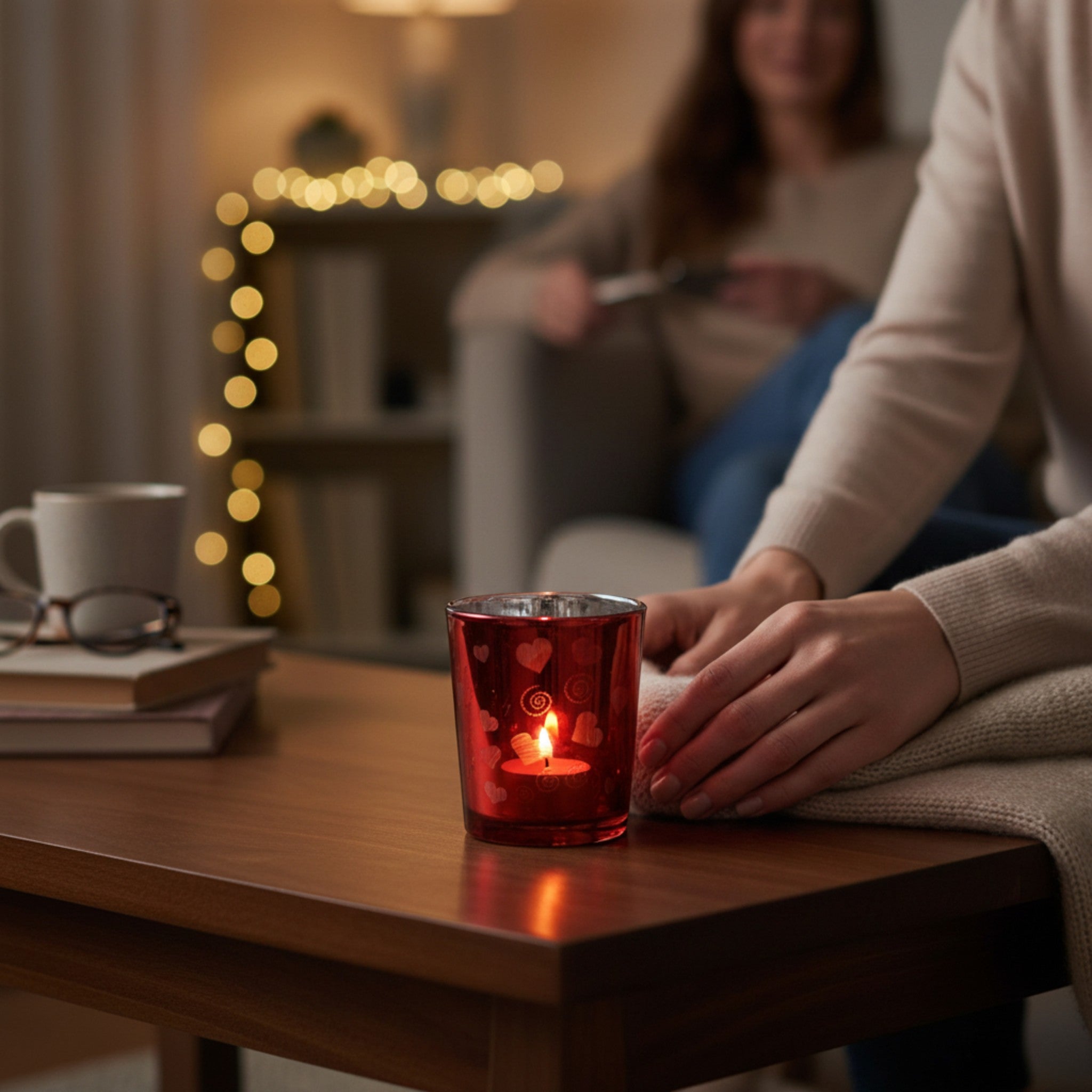 Glass Candle Holder with Heart Print 6.5x5cm