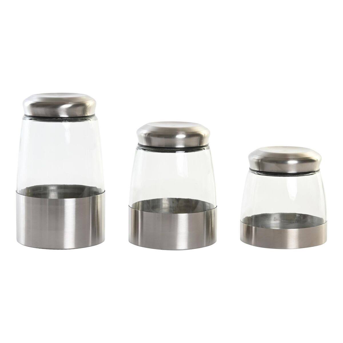 Glass Canister Set with Silver Metal Steel Screw Lid 3pc  BPH-544