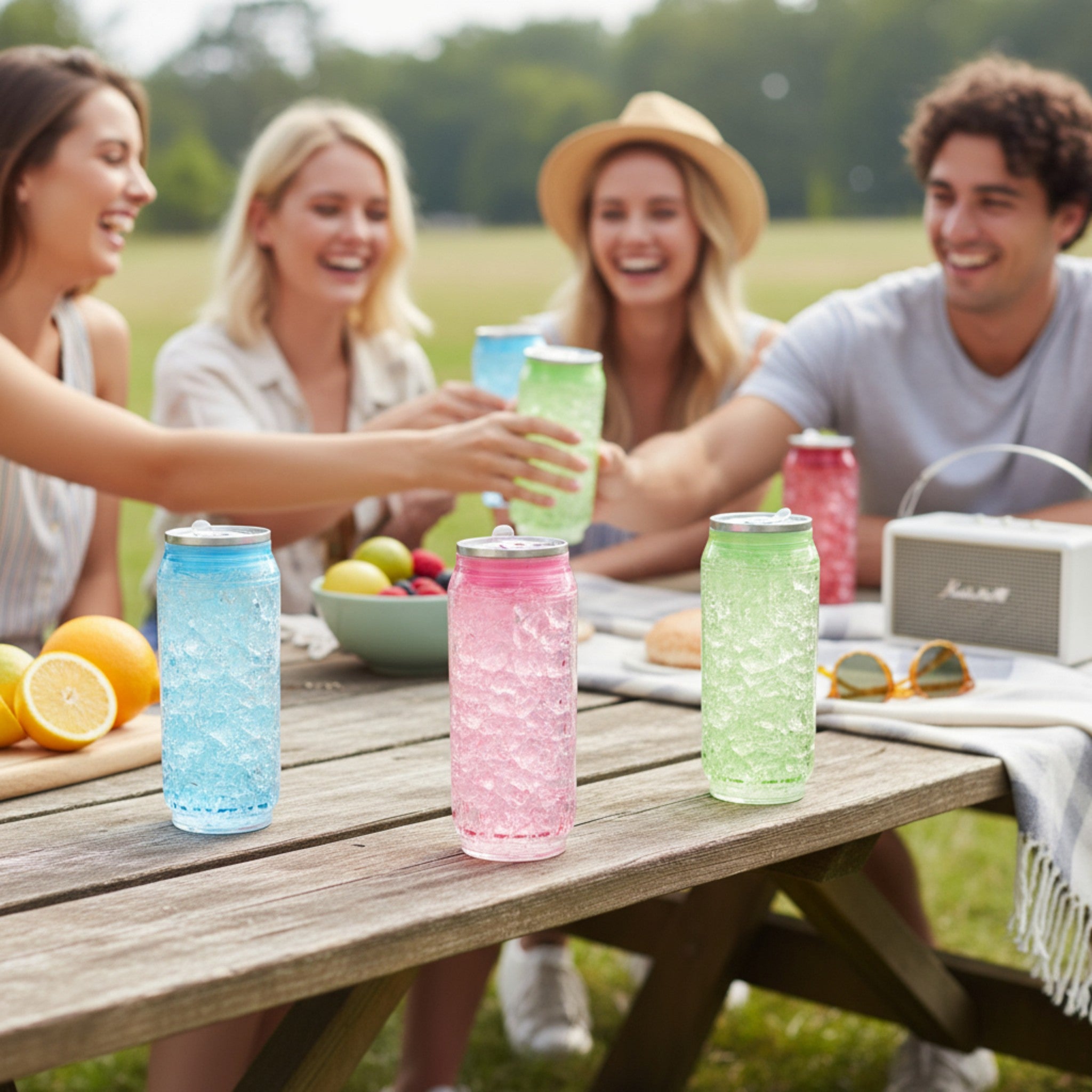 Crushed Ice Design Drinking Can Bottle 450ml BPA Free Double Layer Plastic