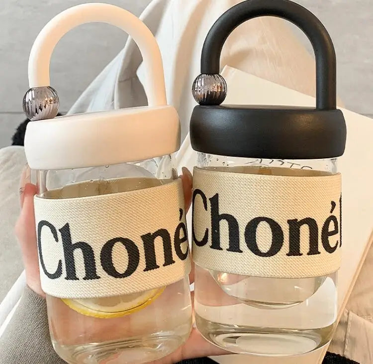 450ml Glass Drinking Sipper Bottle - High Temperature Resistant Portable Handheld Coffee Mug 11x8cm