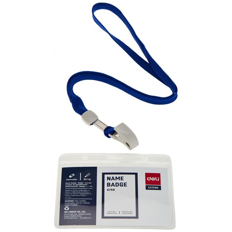 Deli Name Badge Blue Card with Horizontal Lanyard 102x91x0.25mm 50pcs