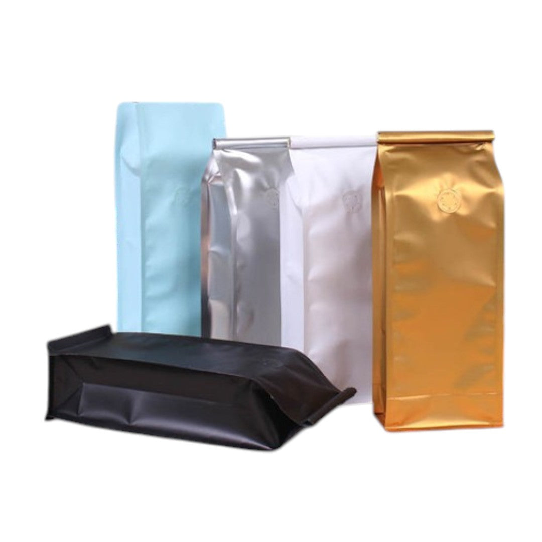 Aluminium Metalized Foil Stand-up Coffee Bag with Valve - Side Gusset & Flat Bottom 10pc