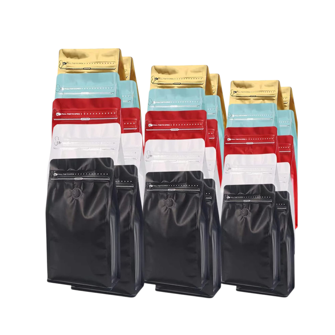 Aluminium Metalized Stand-up Coffee Bean Pouch Bag Side Gusset with Flat Bottom - Vacuum Seal Pull-tab with Air Valve Resealable 10Pack