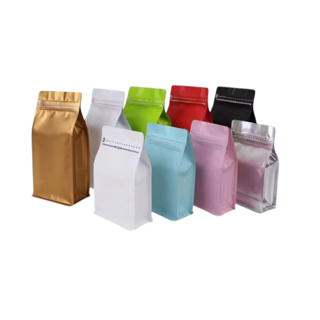 Aluminium Metalized Stand-up Coffee Bean Pouch Bag Side Gusset with Flat Bottom - Vacuum Seal Pull-tab with Air Valve Resealable 10Pack