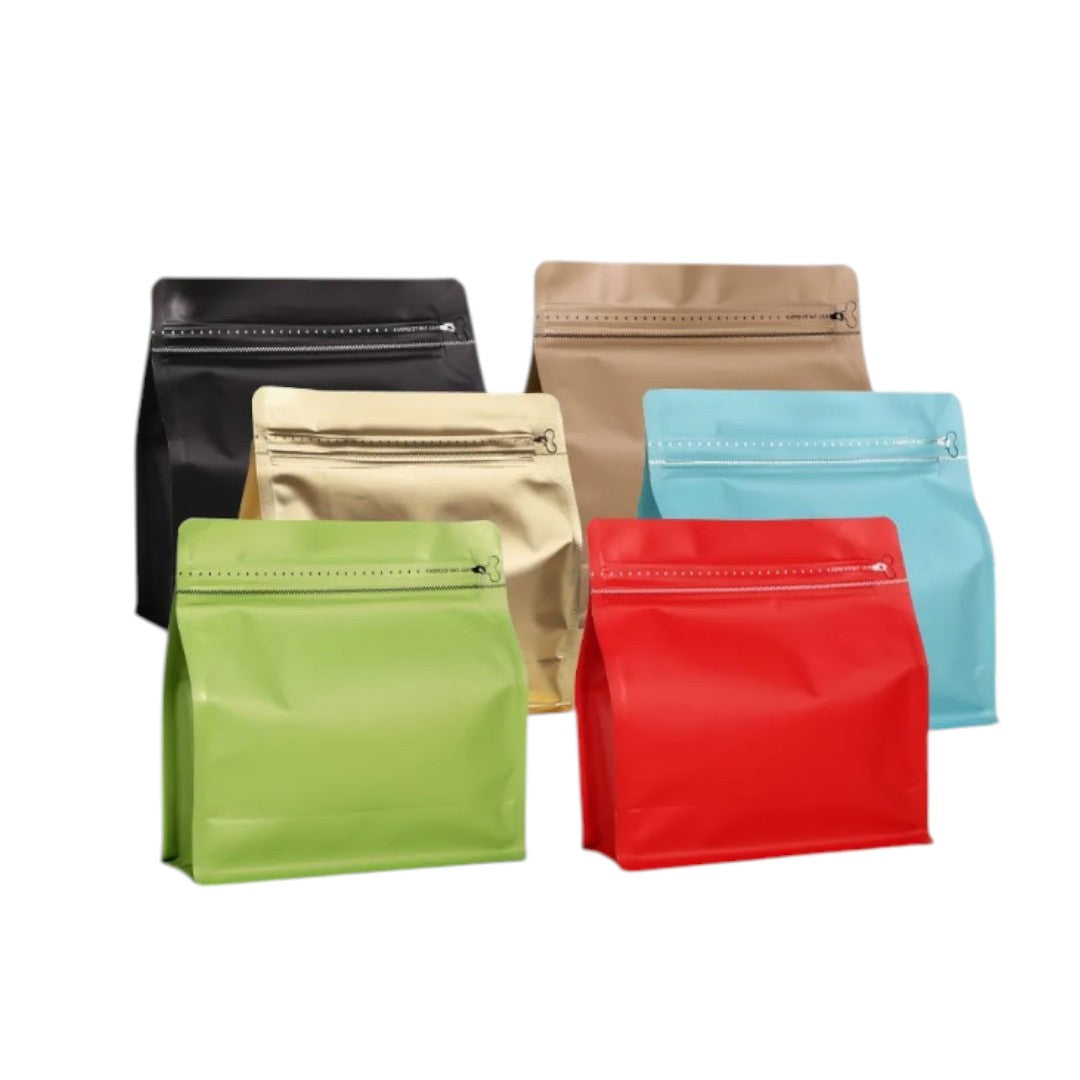 Aluminium Metalized Stand-up Coffee Bean Pouch Bag Bottom  Gusset Landscape - Vacuum Seal Pull-tab with Air Valve Resealable 10Pack