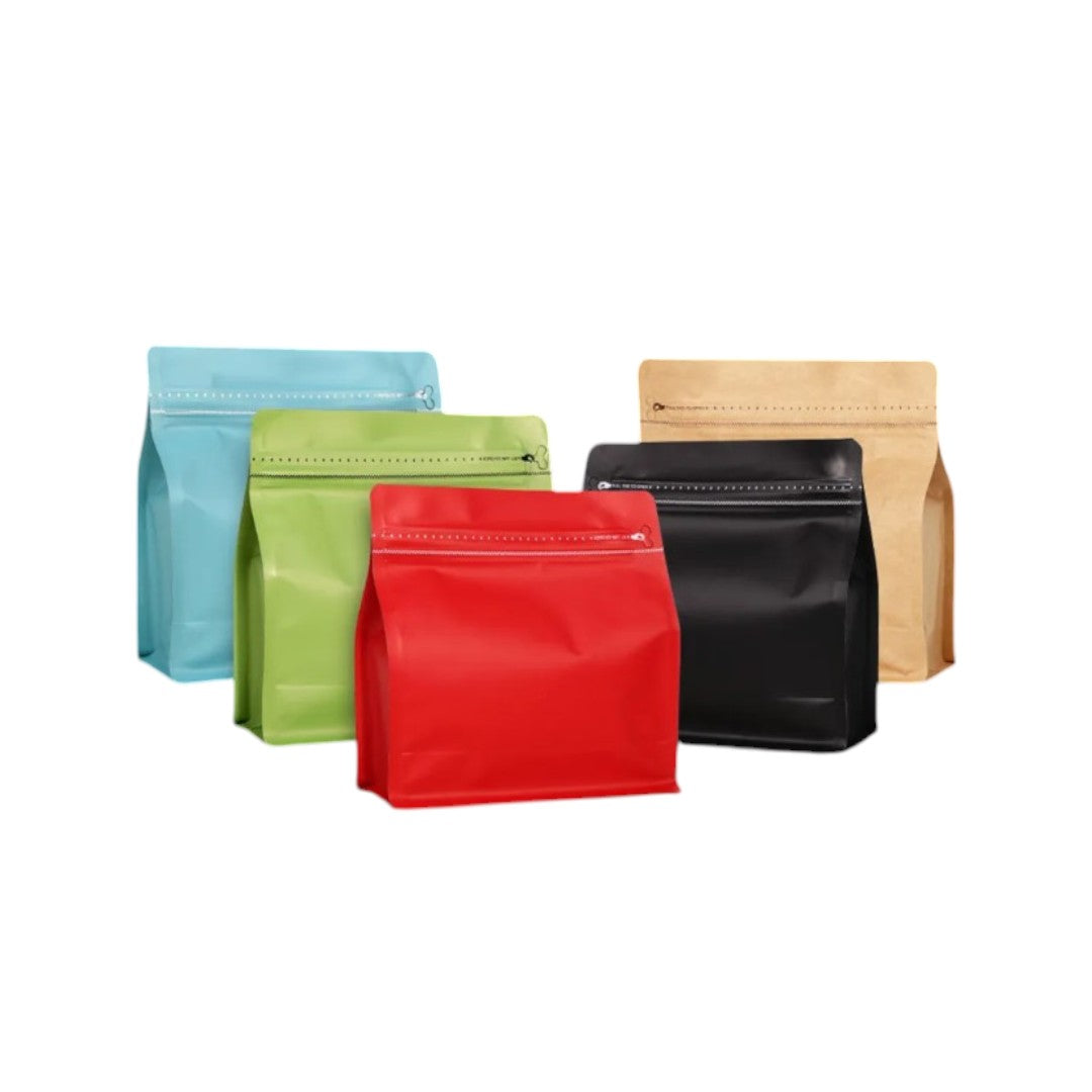 Aluminium Metalized Stand-up Coffee Bean Pouch Bag Bottom  Gusset Landscape - Vacuum Seal Pull-tab with Air Valve Resealable 10Pack