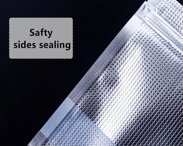 Aluminium Silver Embossed Metalized Zip Lock Resealable Stand-Up Foil Bag with Window 10pack