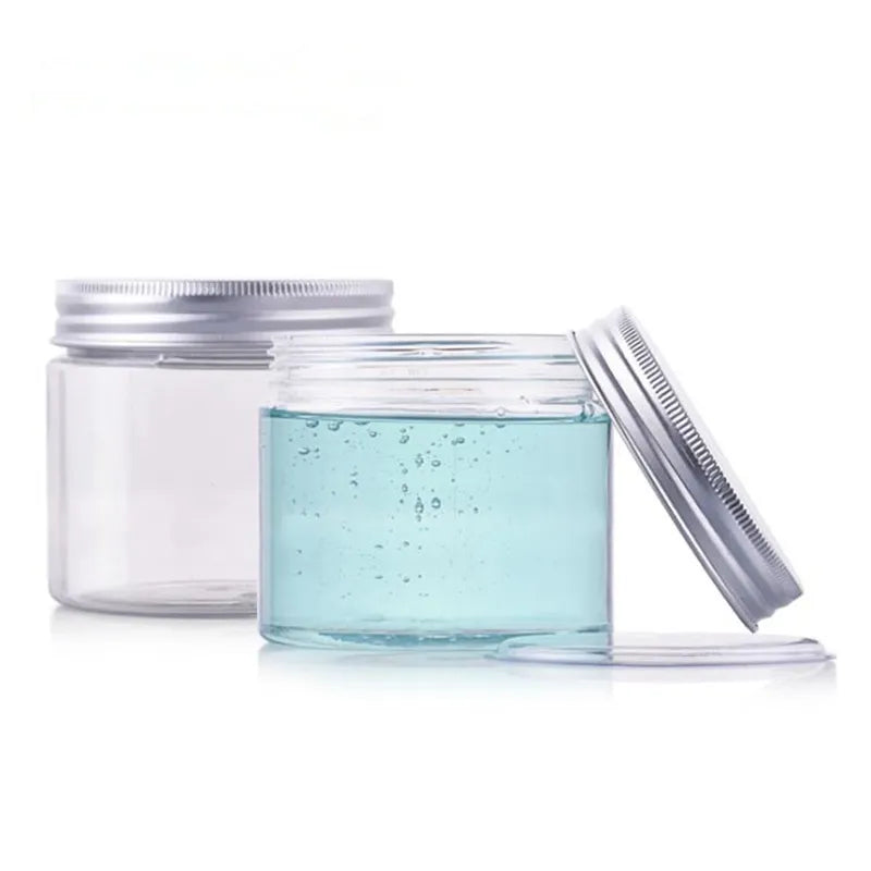 Cosmetic PET Plastic Jar with Aluminium Screw Silver Lid