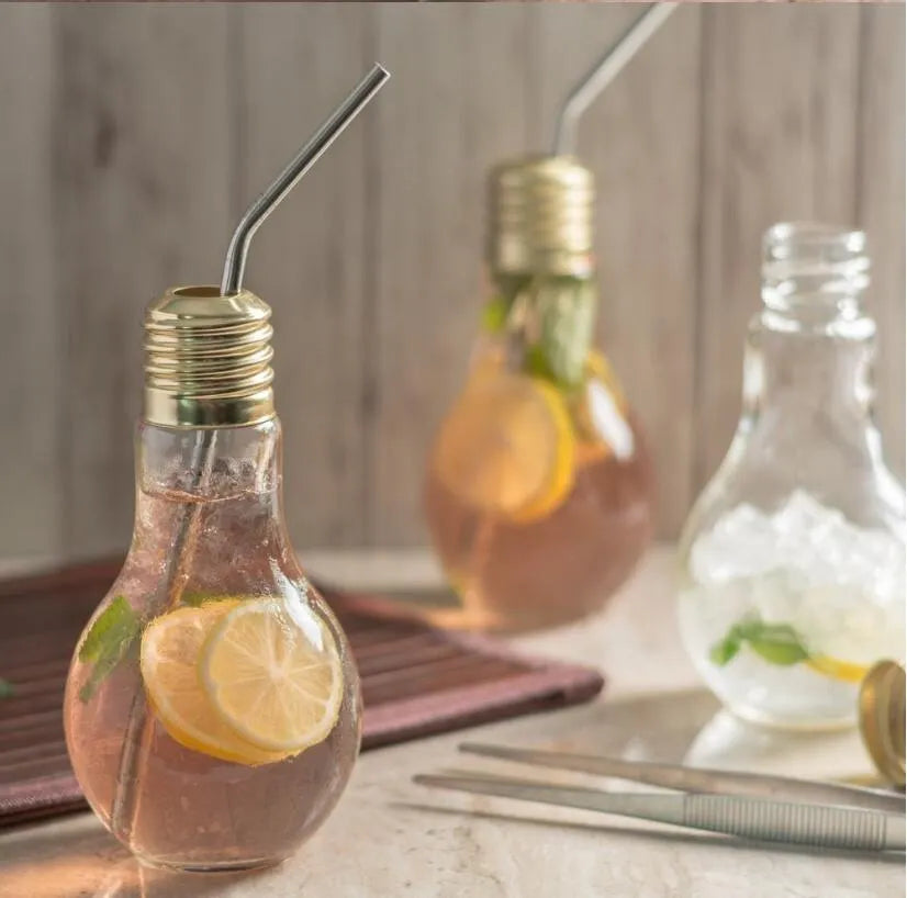 Glass Bulb Jar with Stainless Steel Straw In Box