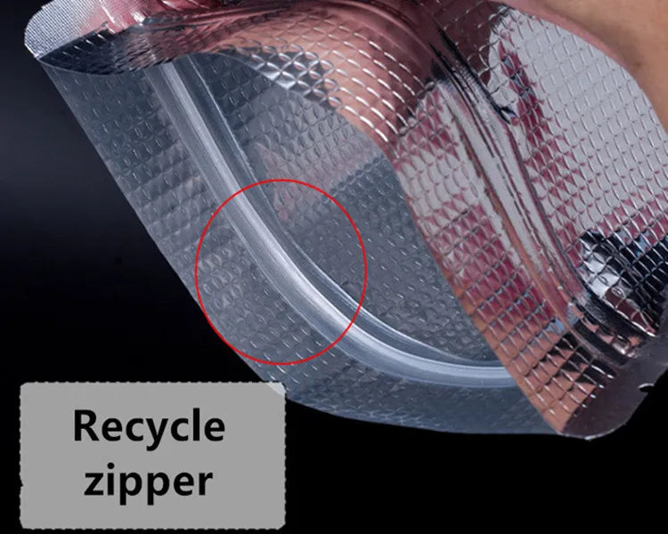 Aluminium Metalized Pouch Bags Zip Lock Resealable Foil Stand-Up with Window Gold Embossed 180mic 10pack