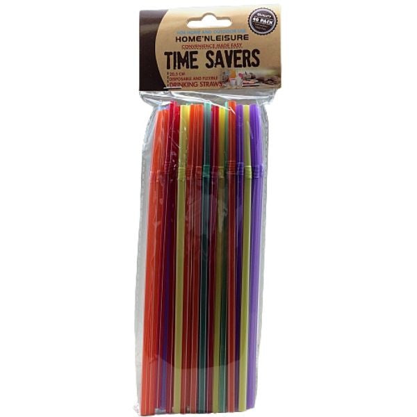 Time Savers Flexible Plastic Color Bendy Straws 40pack