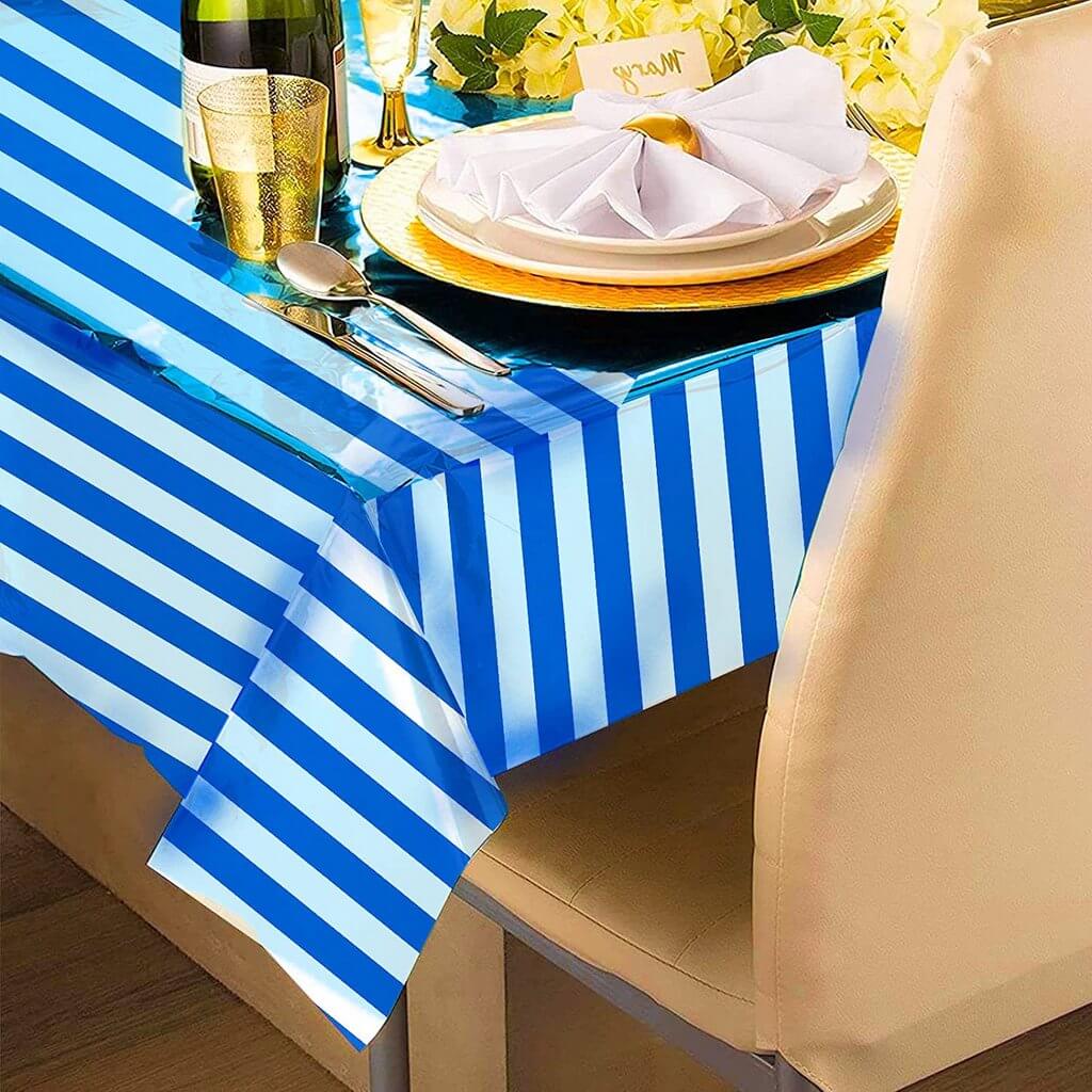 Party Table Cover 137x183cm Stripe Metallic Plastic Rectangular