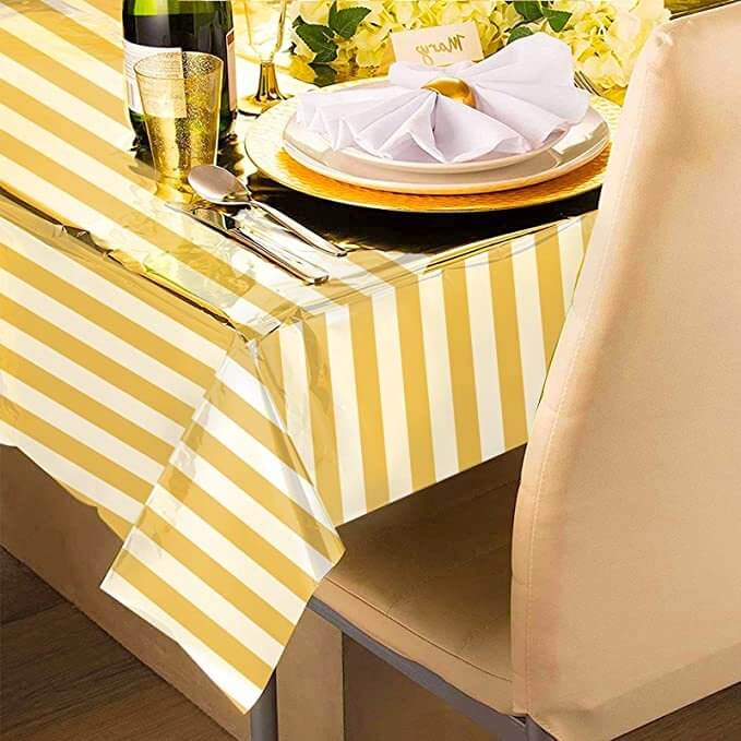 Party Table Cover 137x183cm Stripe Metallic Plastic Rectangular