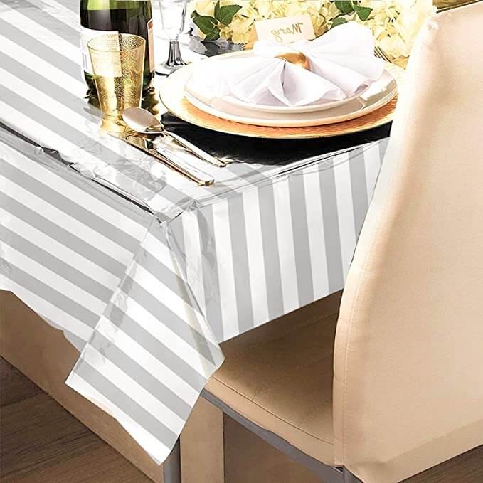 Party Table Cover 137x183cm Stripe Metallic Plastic Rectangular