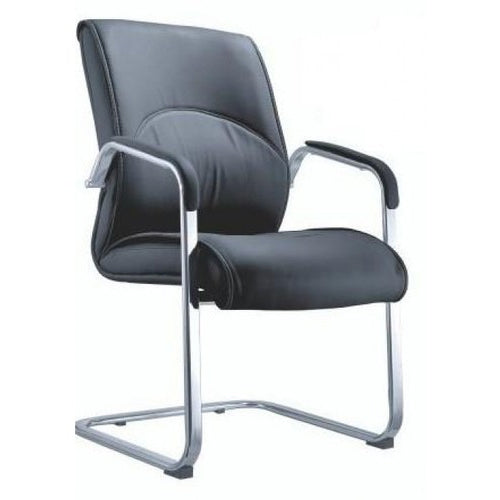 Leather Black Visitor Chair Genuine Leather Chrome Based