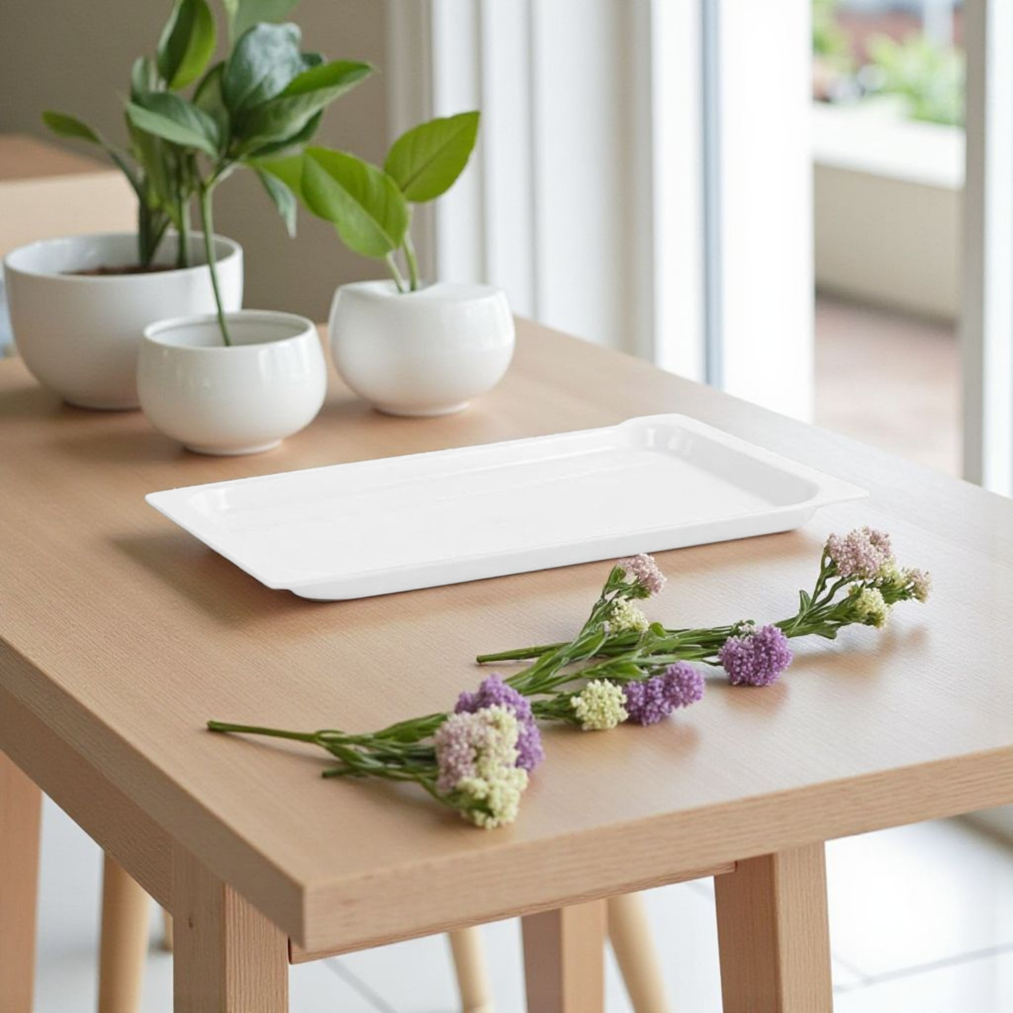 White Serving Tray 40x28cm Rectangular Plastic