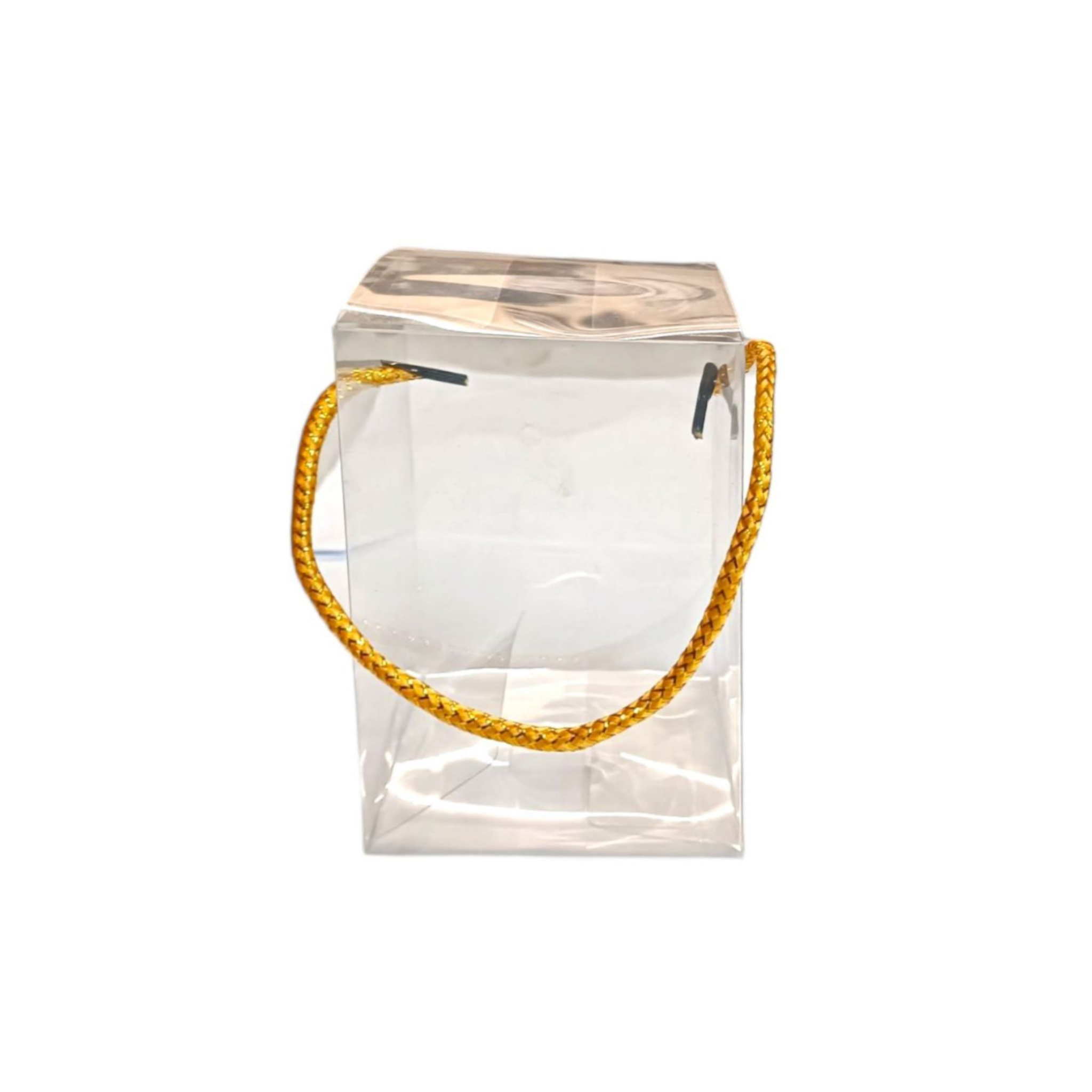 PVC Gift Box Transparent with Gold Cardboard Base & Rope String Handle 12pack