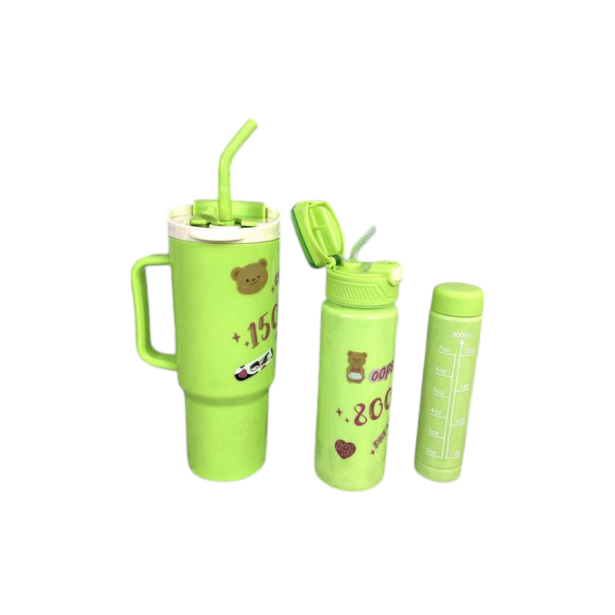 Habei Bear Travel Flask Drinking Tumbler 3pc Set