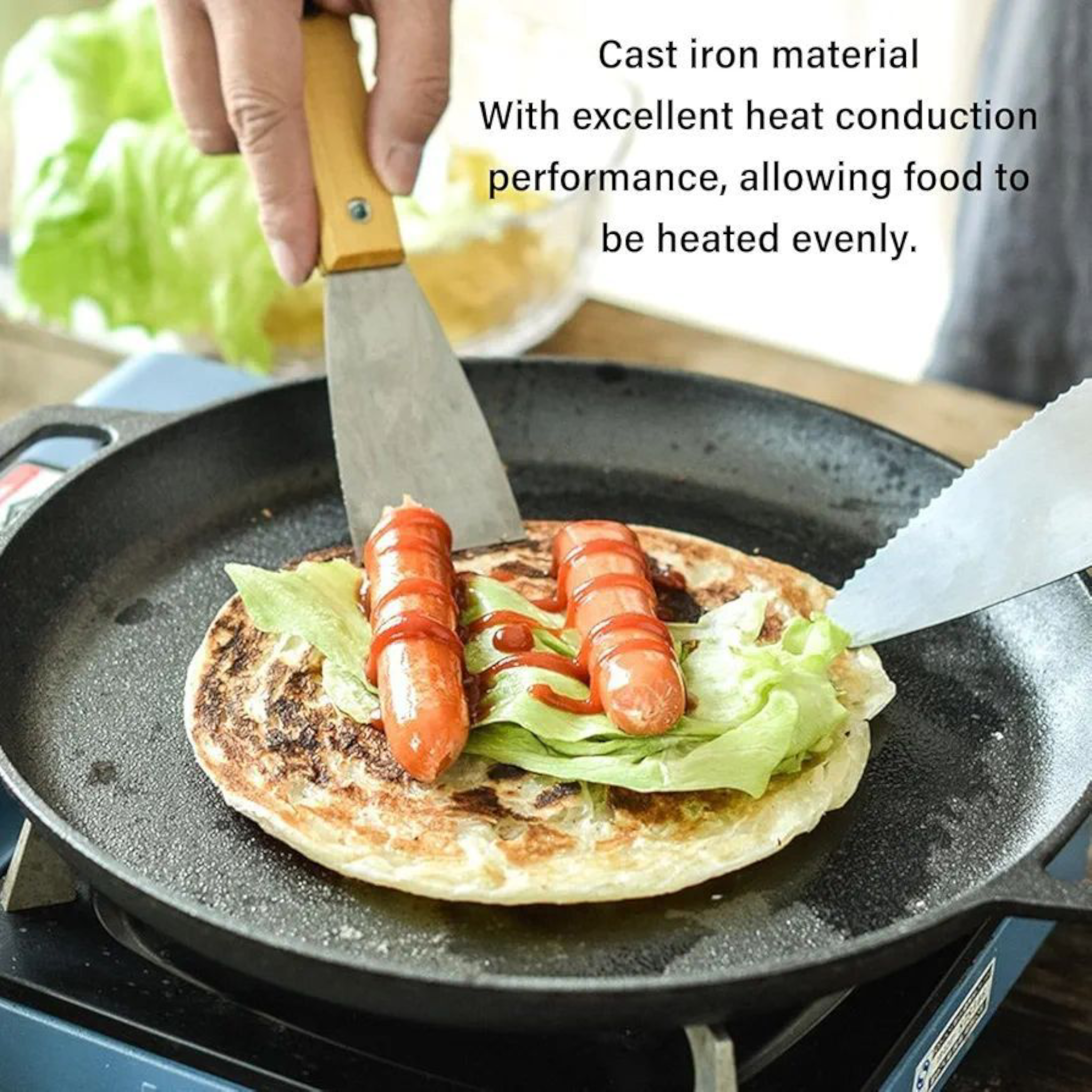 Totai Cast Iron Double Handle Pancake Pan Large 33cm
