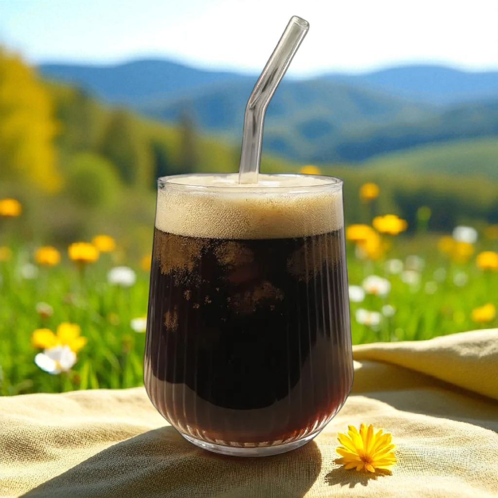 Glass Drinking Wavy Cup Ribbed  with Bamboo Lid & Glass Curved Straw 550ml 7x12.5cm