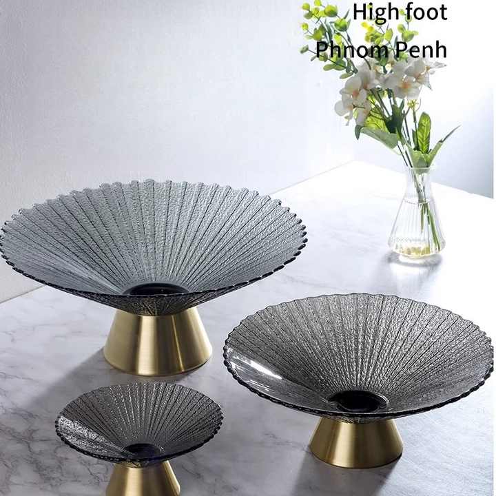 Copper Base Glass Fruit Platter Black 32x14cm