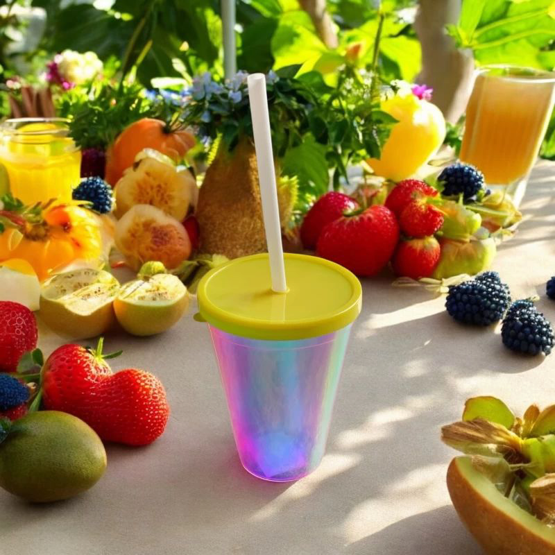 420ml  Hologrpahic Drinking Cup Tumbler with Colour Lid & Straw