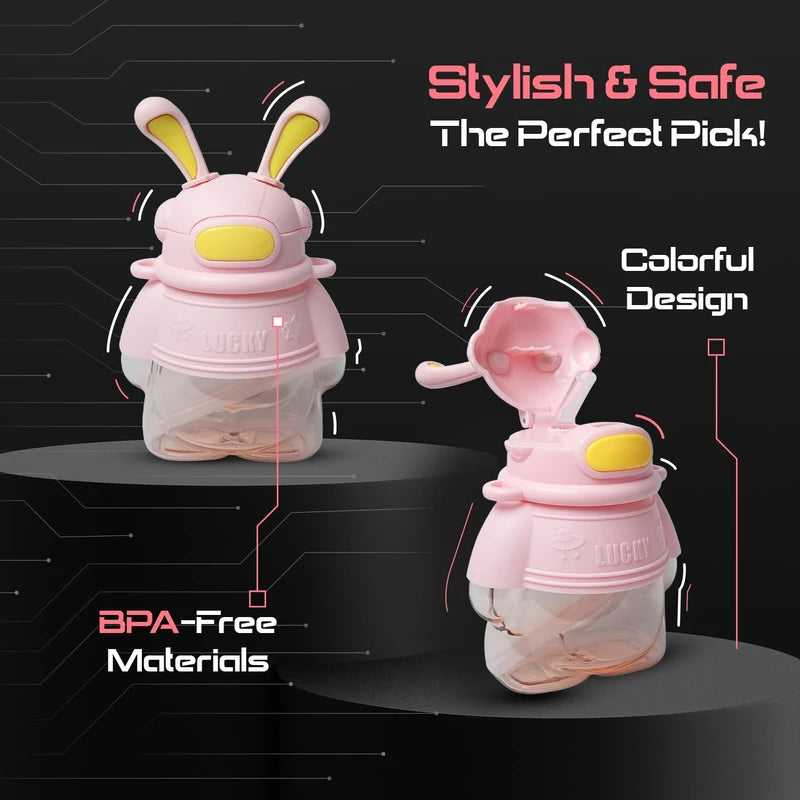 750ml Space Rabbit Cartoon Sports Water Bottle with Anti Drop Straw