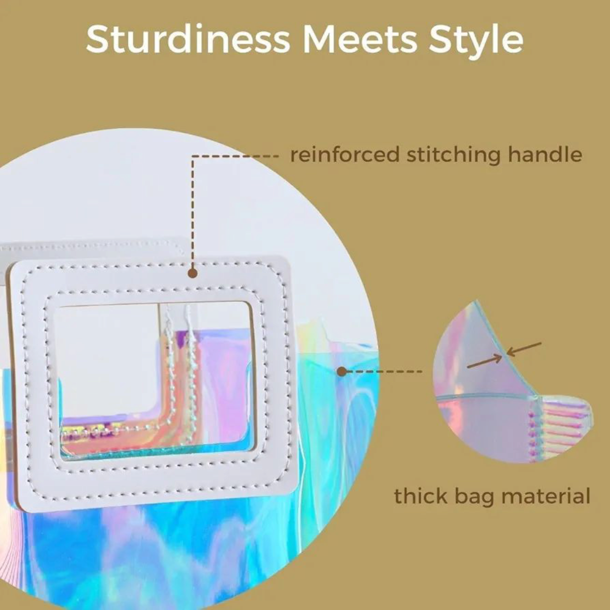 PVC Gift Bags with Square Handle - Iridescent Tote Bags Glossy Favor Bags 17x19cm