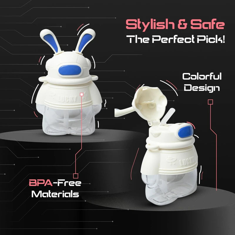750ml Space Rabbit Cartoon Sports Water Bottle with Anti Drop Straw