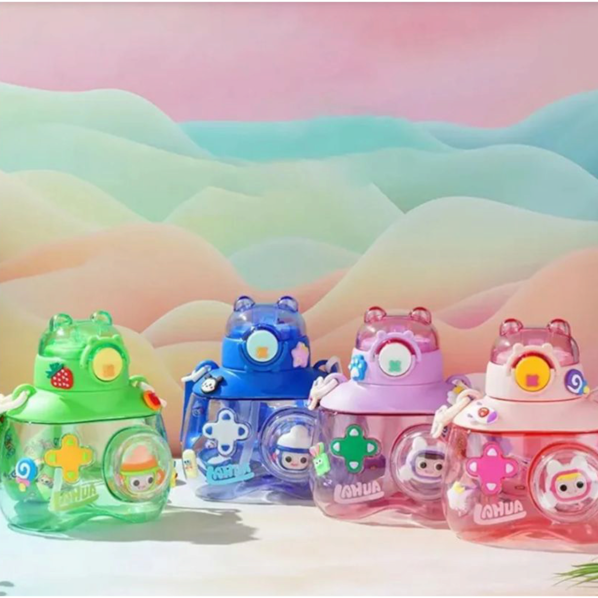 3D Bear Water Bottle 750ml with Straw & Carry Strap