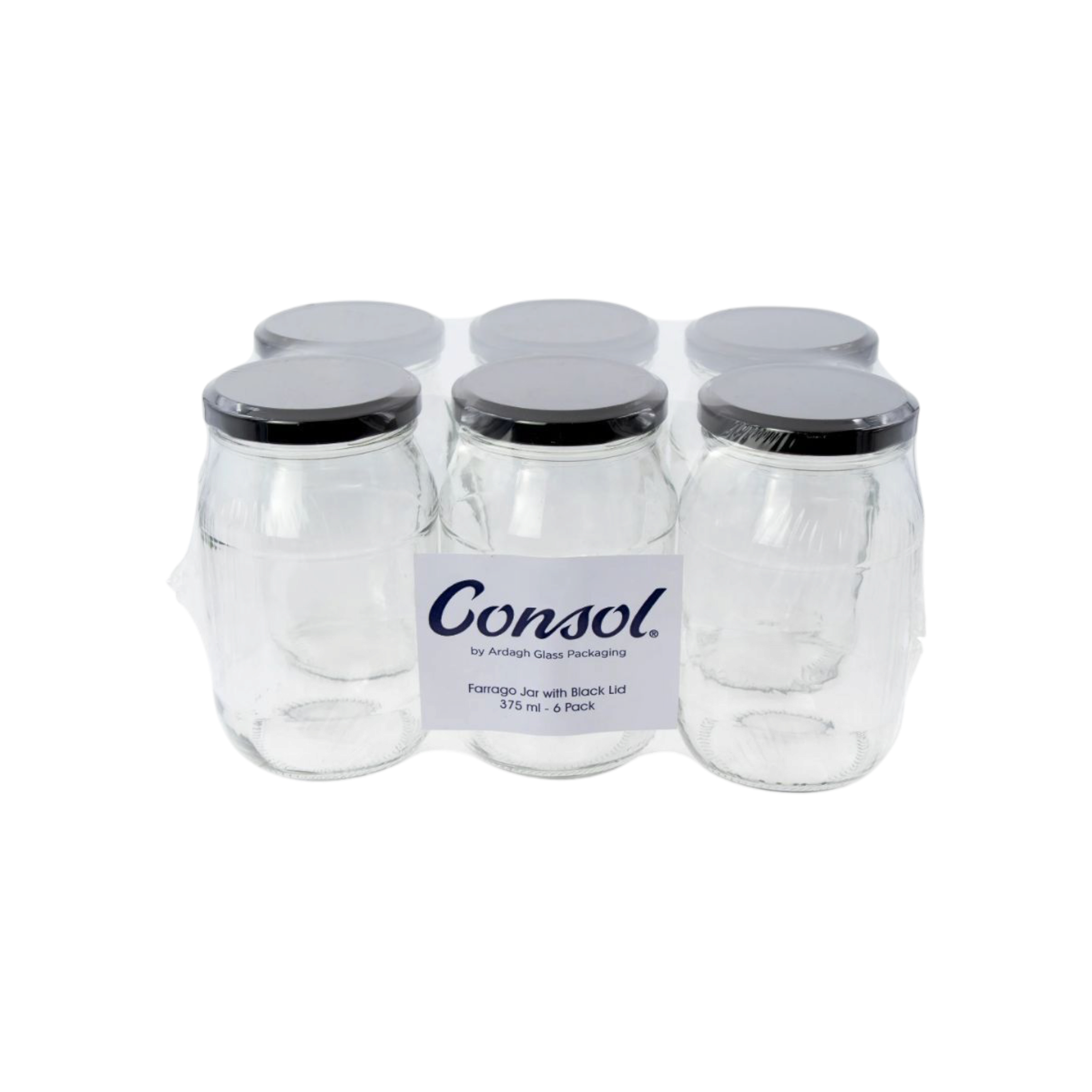 Consol Sheer Storage Jar 250ml  with Black Lid 6pack