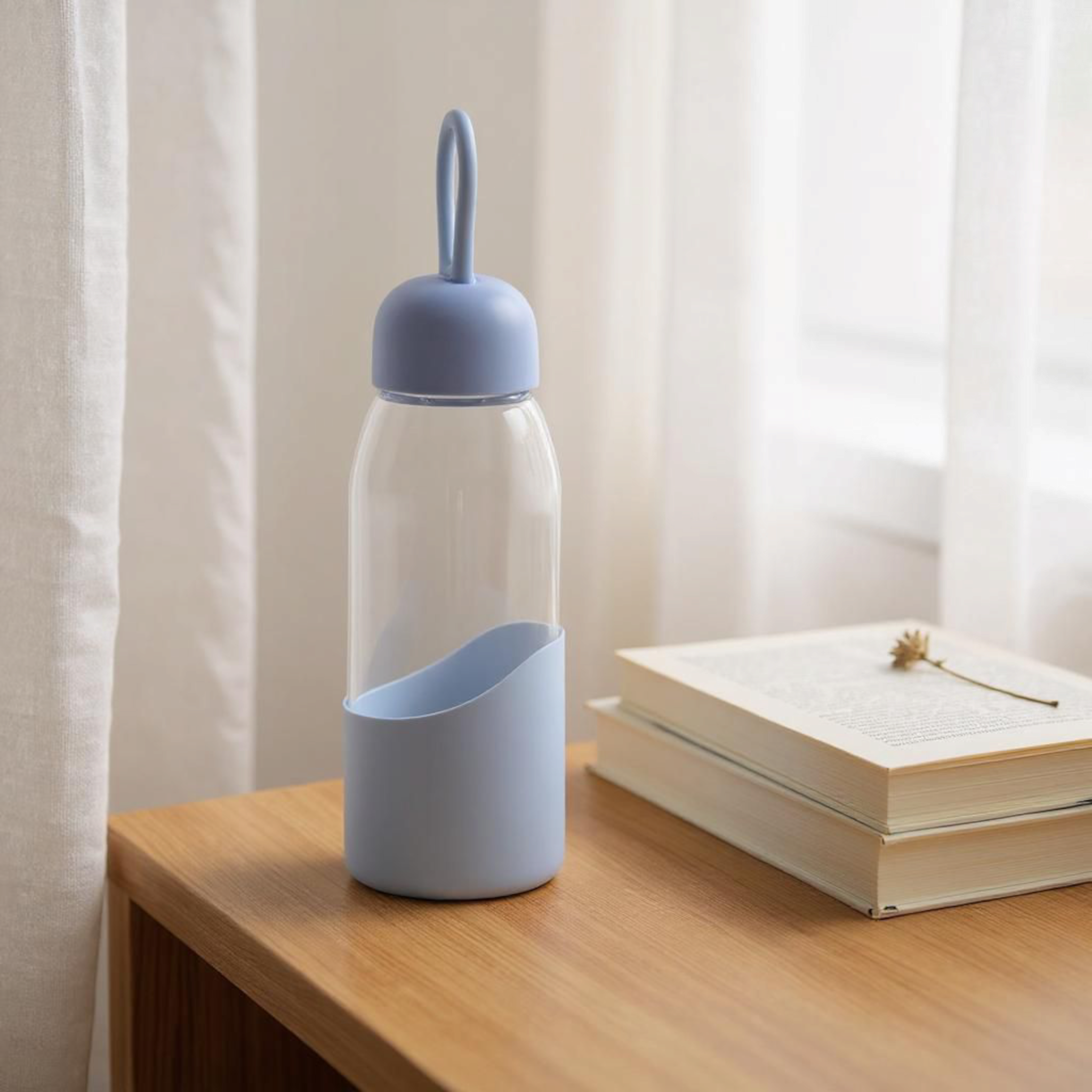 Glass Water Bottle with Handy Lid & Silicone Sleeve 360ml