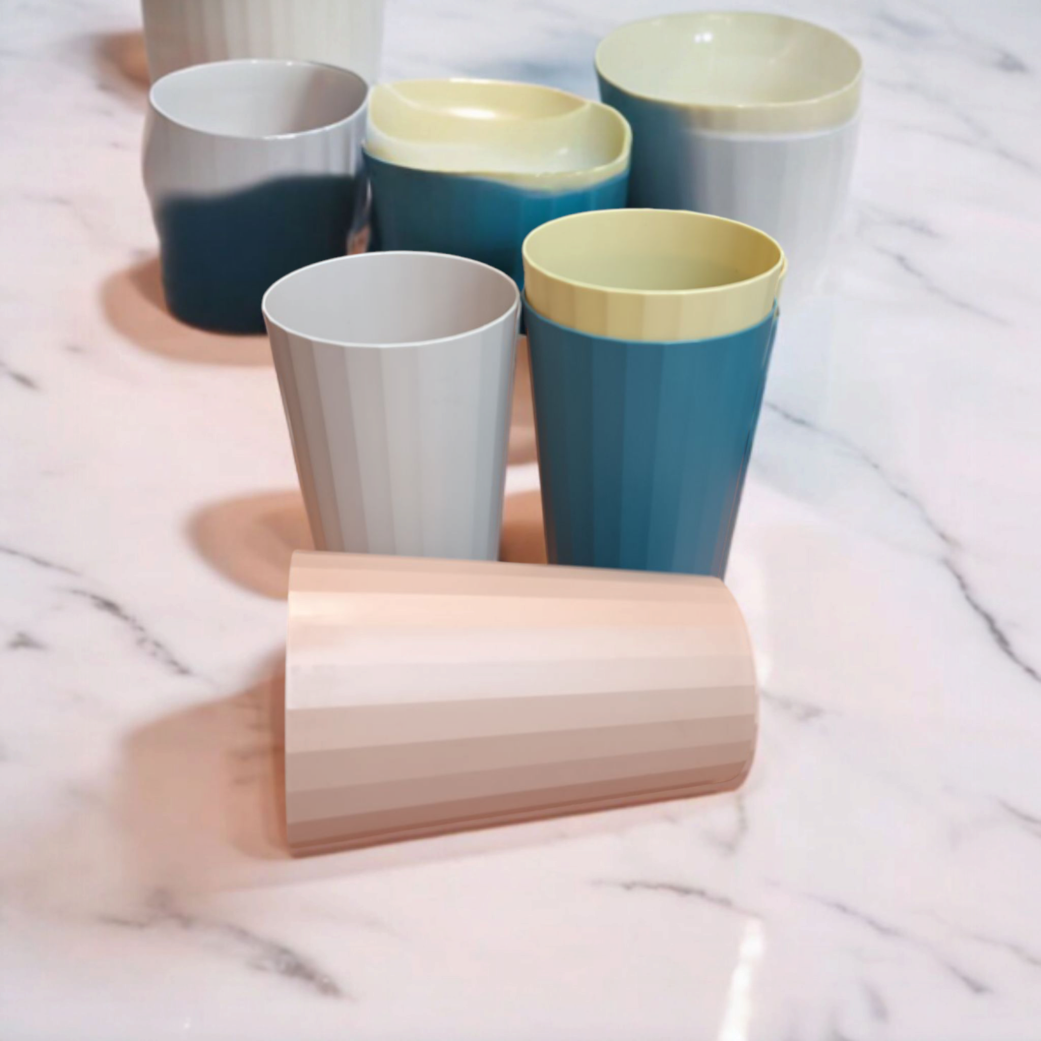 Pastel Picnic Ribbed Plastic Tumbler Cups 8x12.5cm 4pc Set 290ml