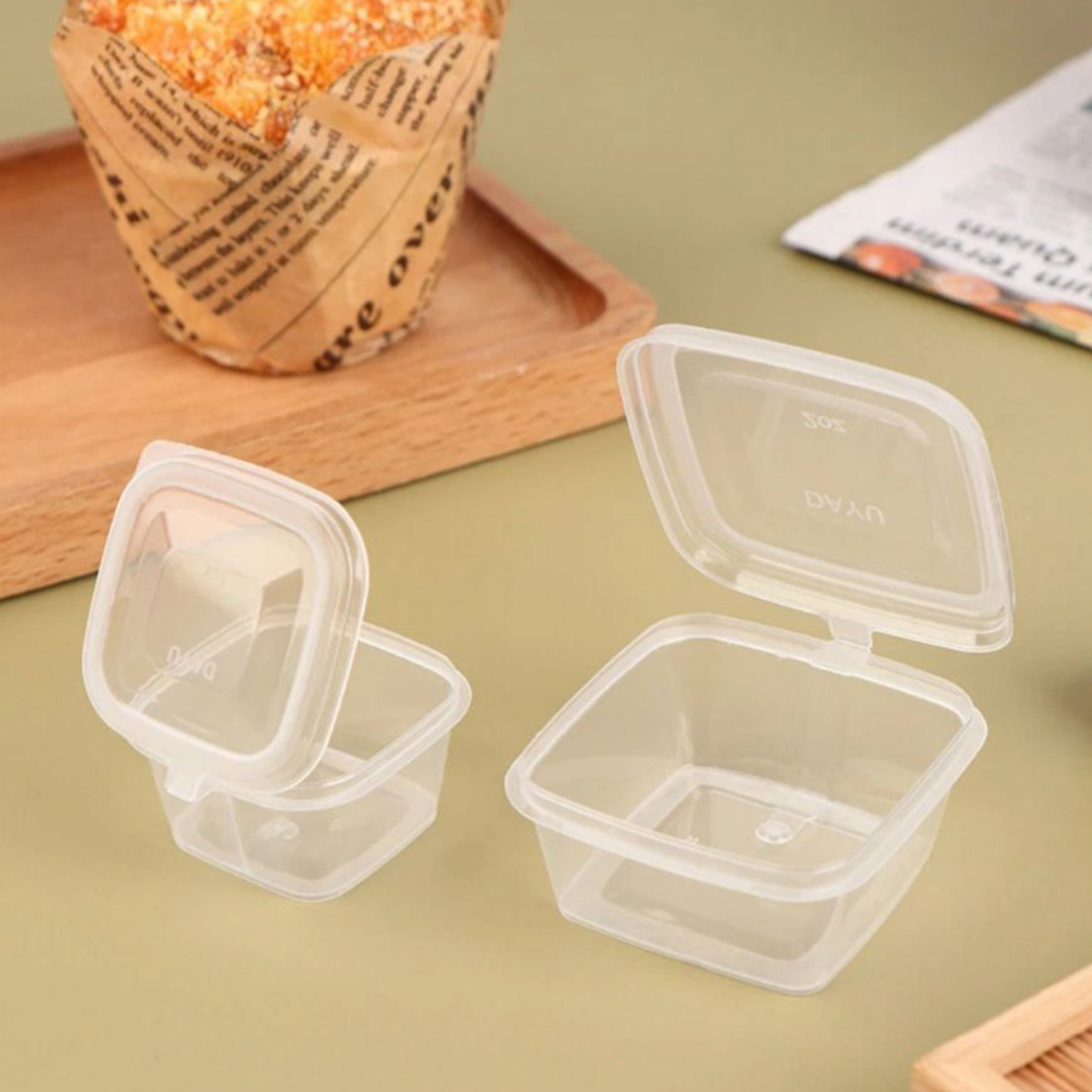 Disposable PP Takeaway Sauce Tubs Square - Plastic Dipping Container with Lid 10pack
