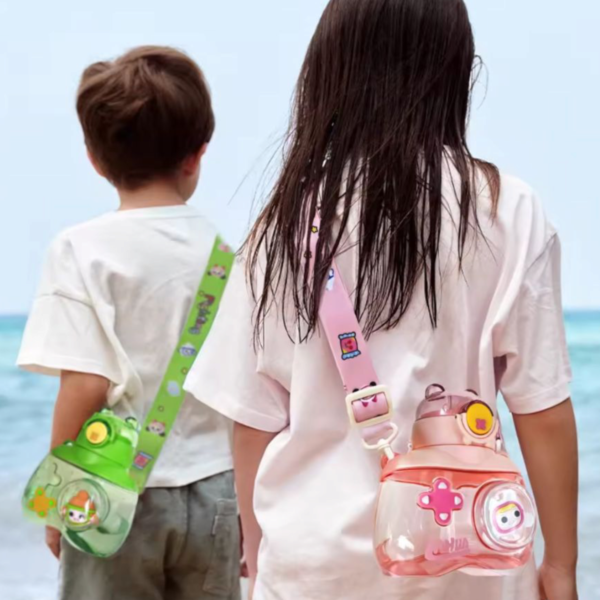 3D Bear Water Bottle 750ml with Straw & Carry Strap