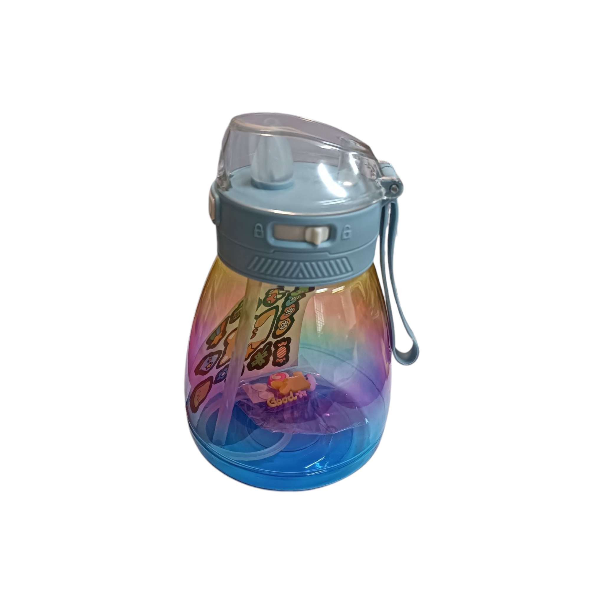 Multicolour Plastic Water Drinking Bottle with Straw 11x17cm