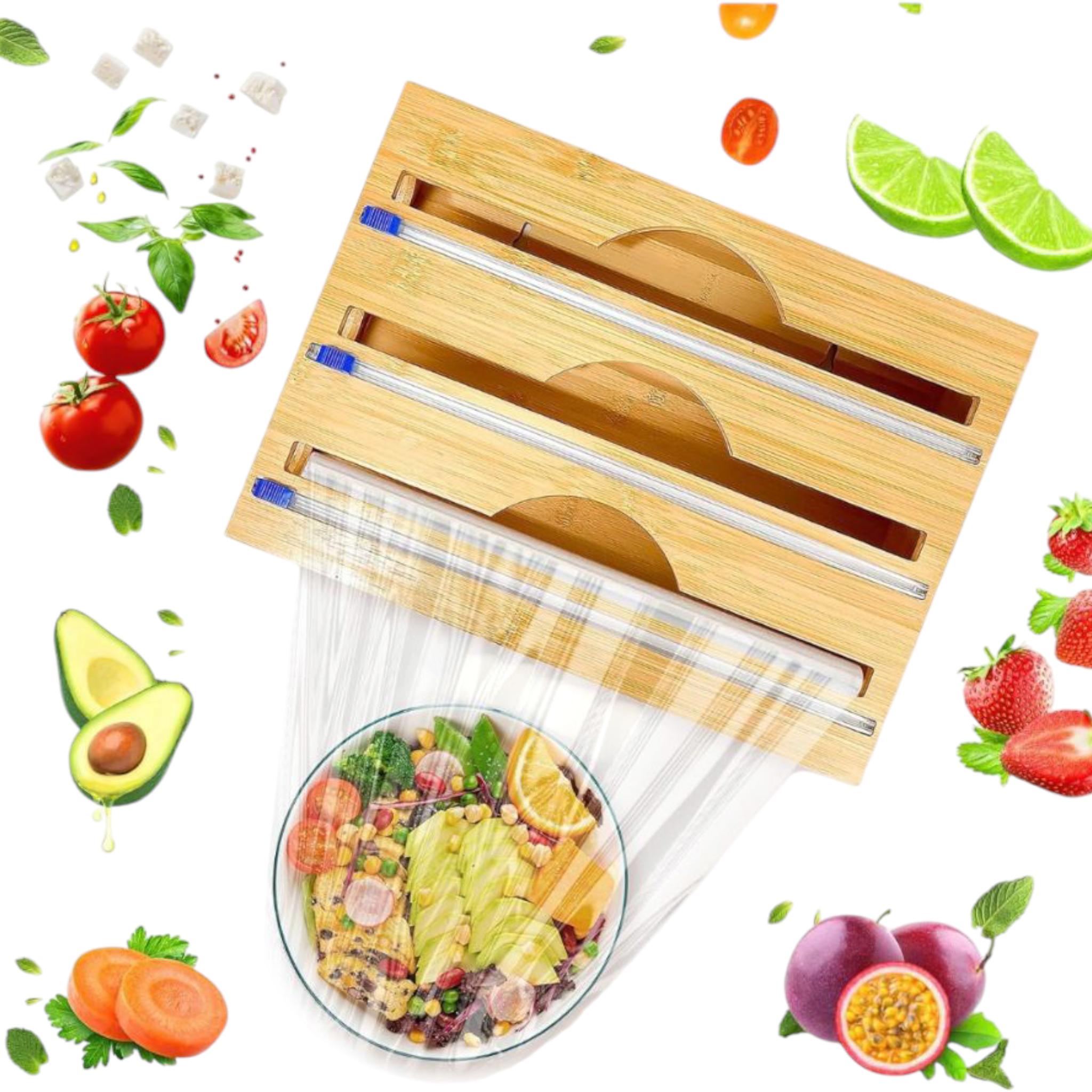 Bamboo Cling Film Wrap Dispenser with Cutter